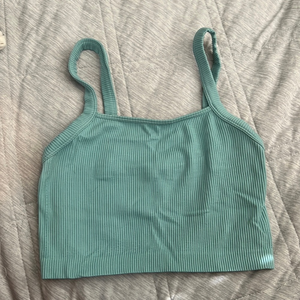 Small blue green ribbed tank top